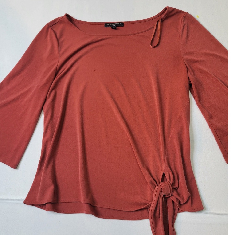 Banana Republic Rust Orange Side Tie Boat Neck Bell Sleeve Blouse Top Medium
